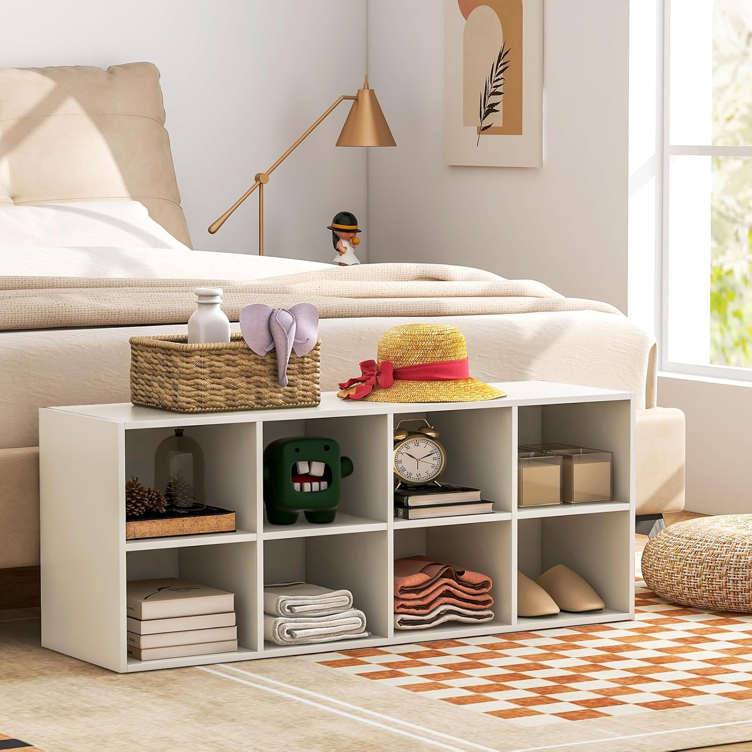 Banc à Chaussures 8 Compartiments, Rangement Chaussure Charge 230kg, Banc Bout de Lit, Bibliothèques Meuble de Rangement, Blanc Banc à Chaussures 8 Compartiments, Rangement Chaussure Charge 230kg, Banc Bout de Lit, Bibliothèques Meuble de Rangement, Blanc