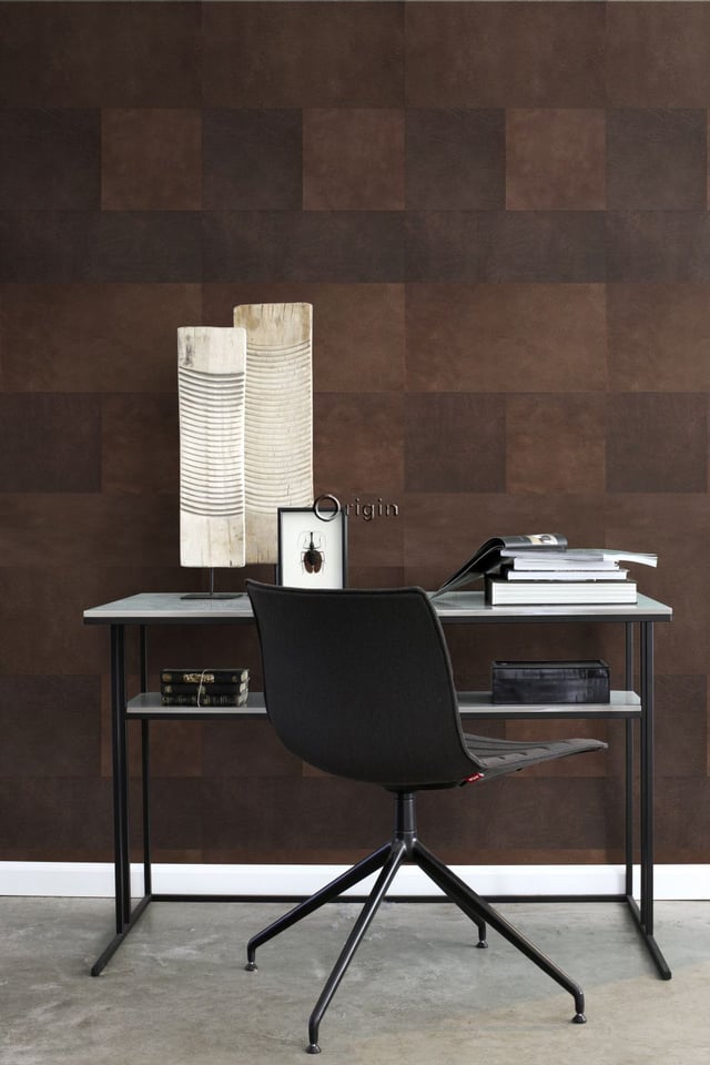 Papier peint intissé XXL motif de carrellages avec imitation cuir marron - 50 x 837 cm - Origin Wallcoverings