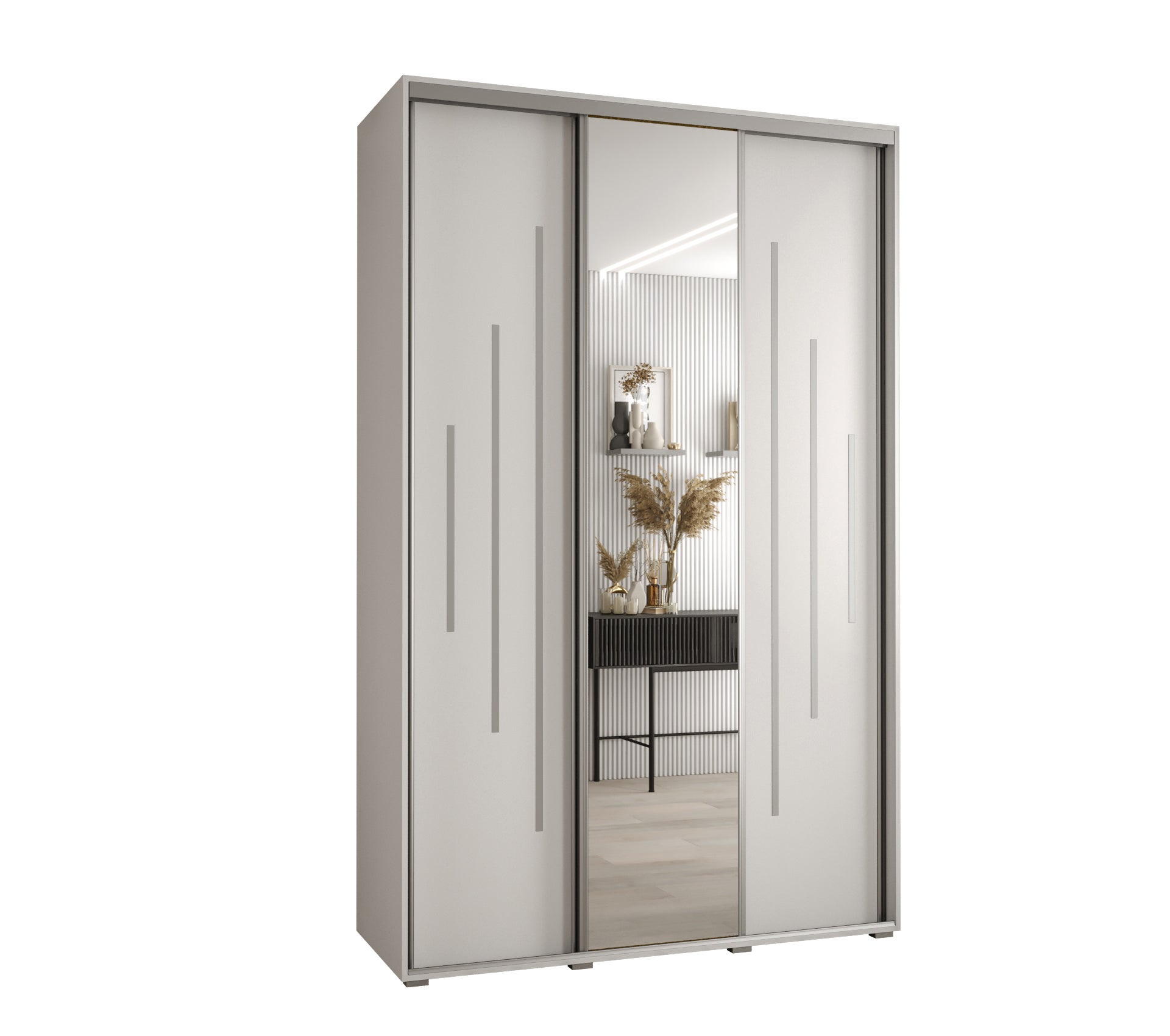 Szafa przesuwna z lustrem wysoka Davos 13 150 x 60 x 235,2 cm biały + biały + u. srebrny - Abiks Meble