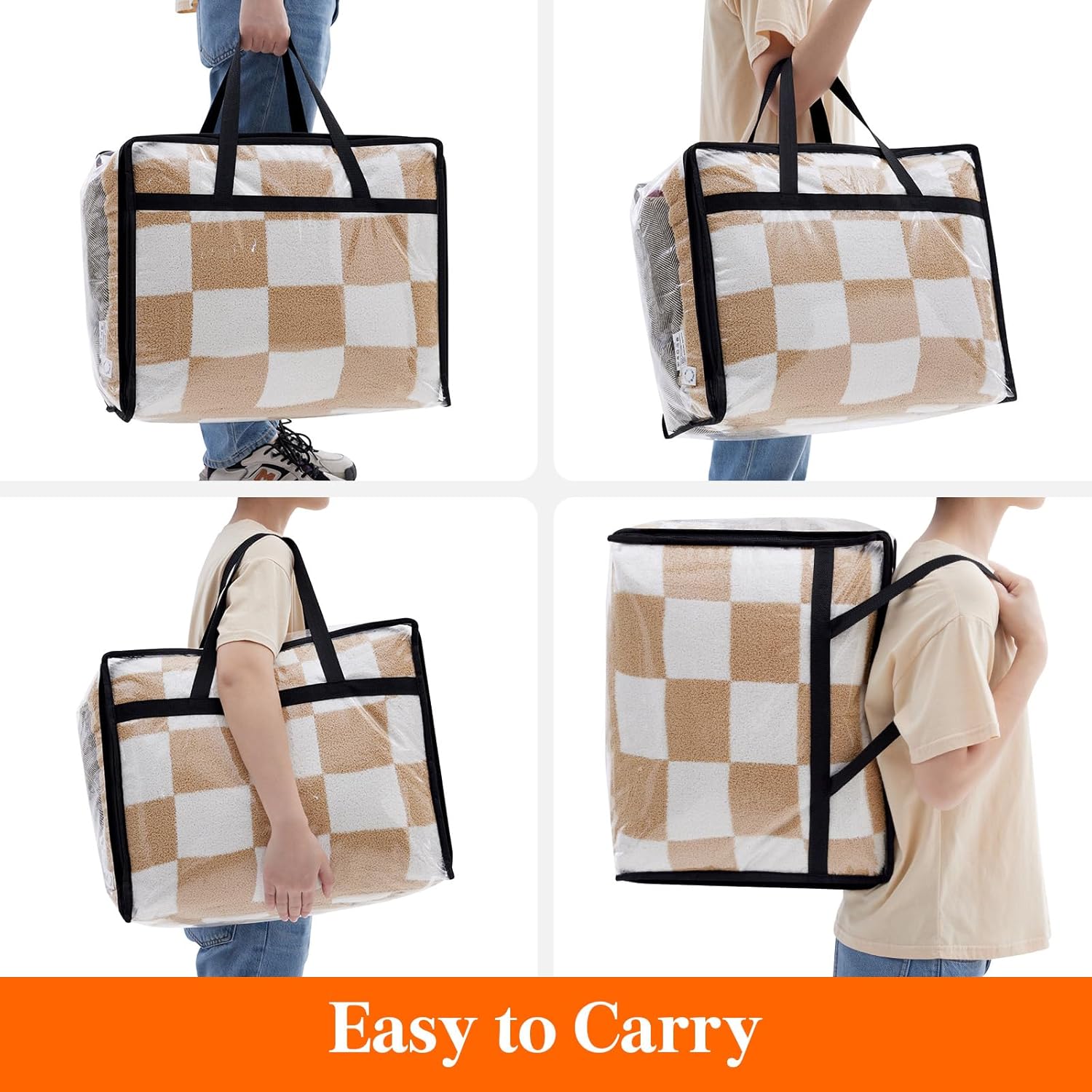 Lot de 3 Sac de Rangement Transparent 40L, Sac Rangement Vetement en PVC, Housse de Couette Pliable avec Poignées, Boite Rangement pour Demenagement - 4