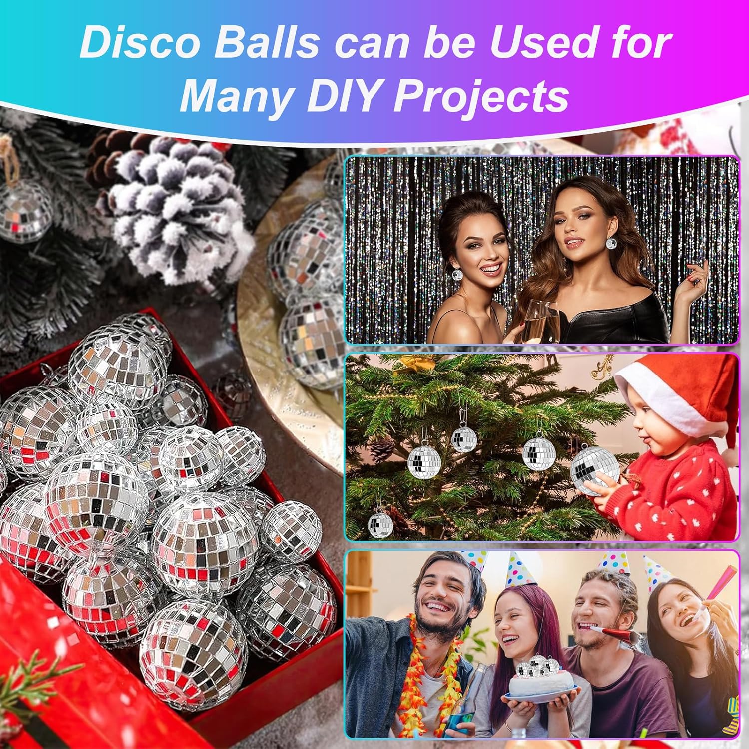 Bola de discoteca, 25 bolas espelhadas, mini bola de discoteca, pequenas bolas de discoteca decorativas, pequenas bolas de discoteca para pendurar na - 5