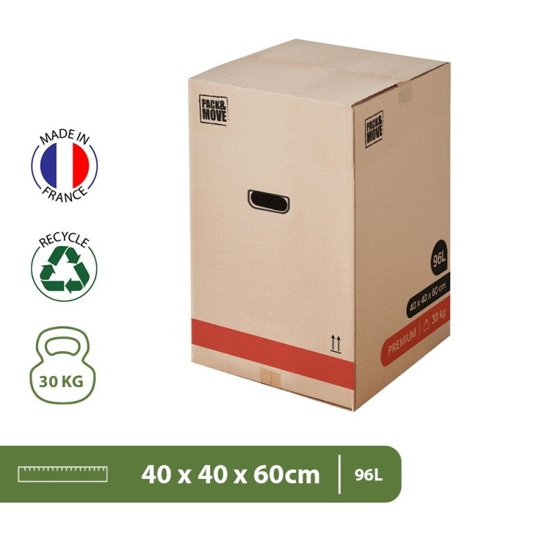 Lot De 10 Cartons Déménagement Premium 40x40x60 Cm - Résistance 30kg - Double épaisseur - Poignées Renforcées - Adhésif Offert