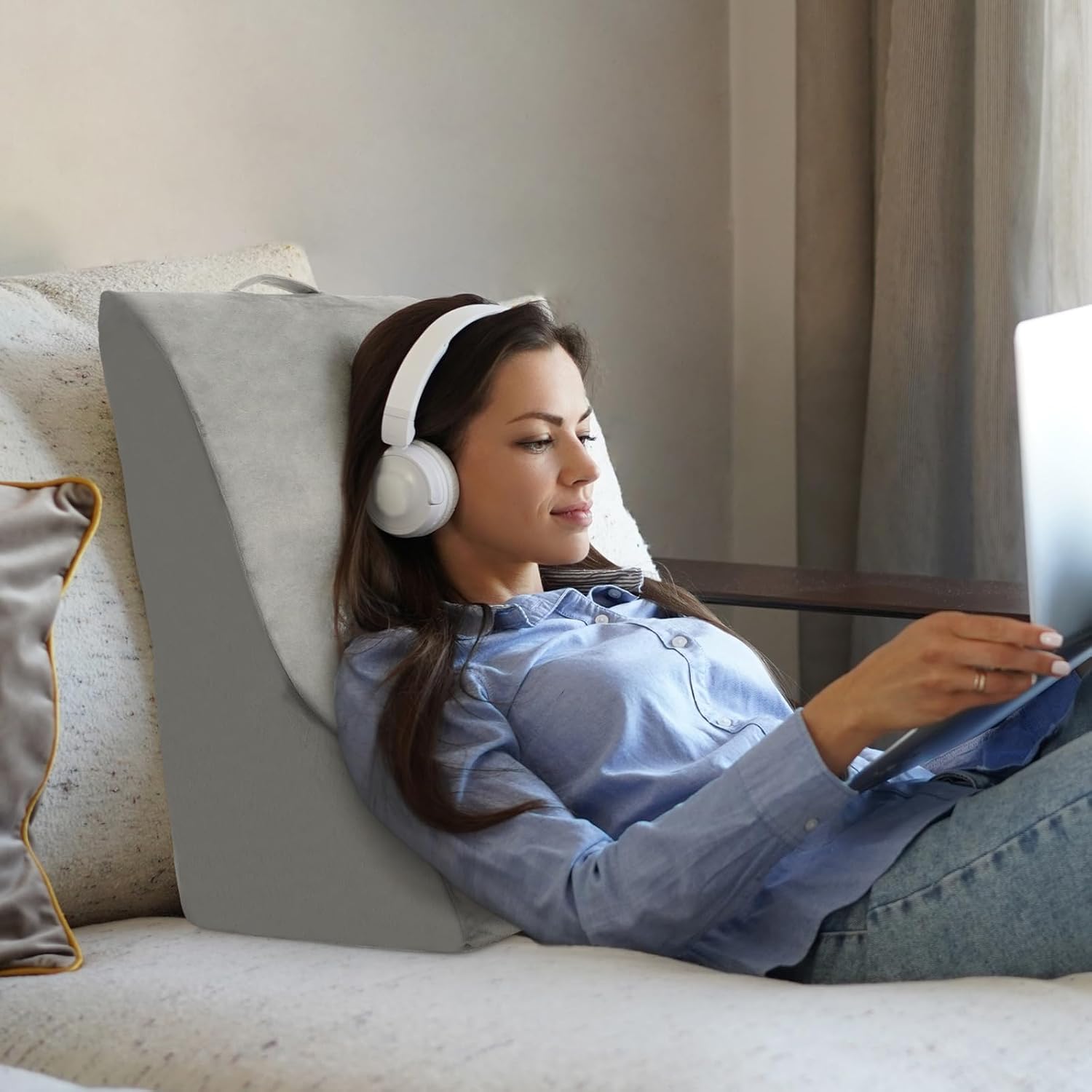 Cuscino a Cuneo per Letto e Divano, Cuscino con Design Curvo unico e Fodera Lavabile, Cuscino a Cuneo Ergonomico in Spugna, per Camera da Lett - 8