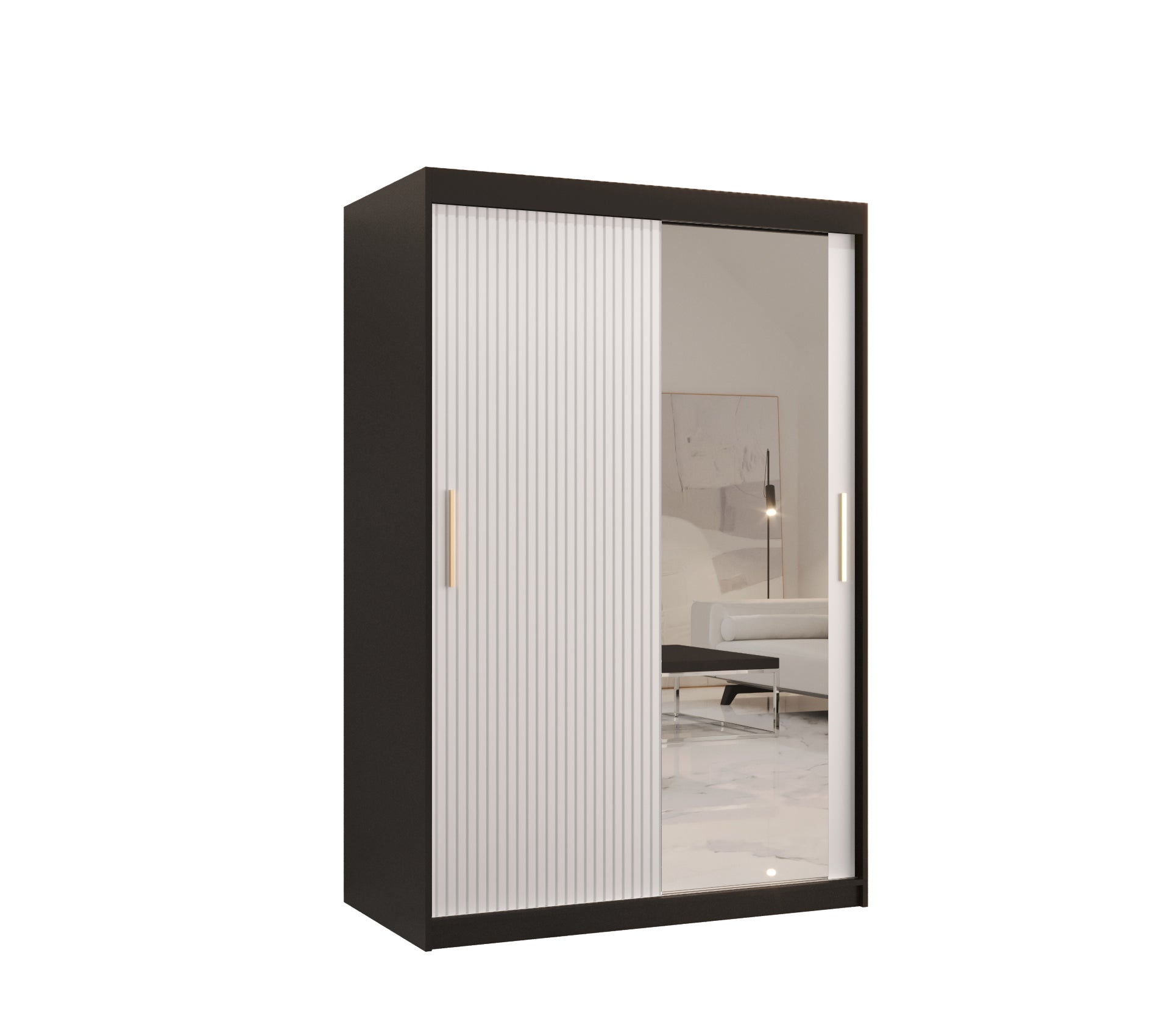 Szafa przesuwna garderoba RIFLO SLIM 2 120 x 62 x 200 cm Czarny + Biały - Abiks Meble