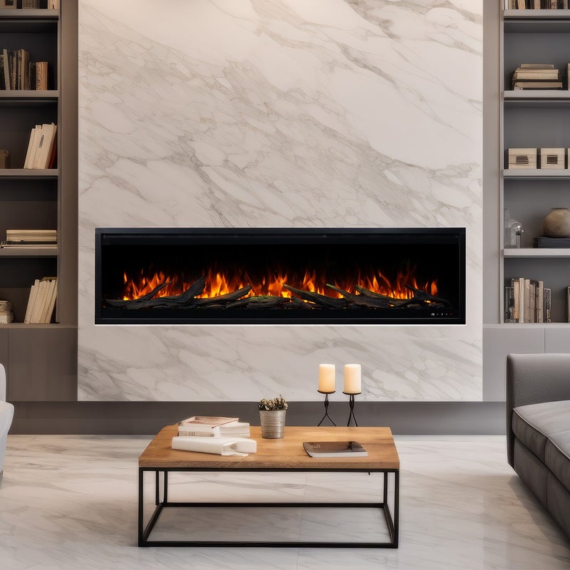 Kominek elektryczny AFLAMO Royal 3D 140 - ogień premium - na ścianę i do zabudowy - 140x48x22 cm - dekoracyjny kominek LED z grzaniem 750/1500 W