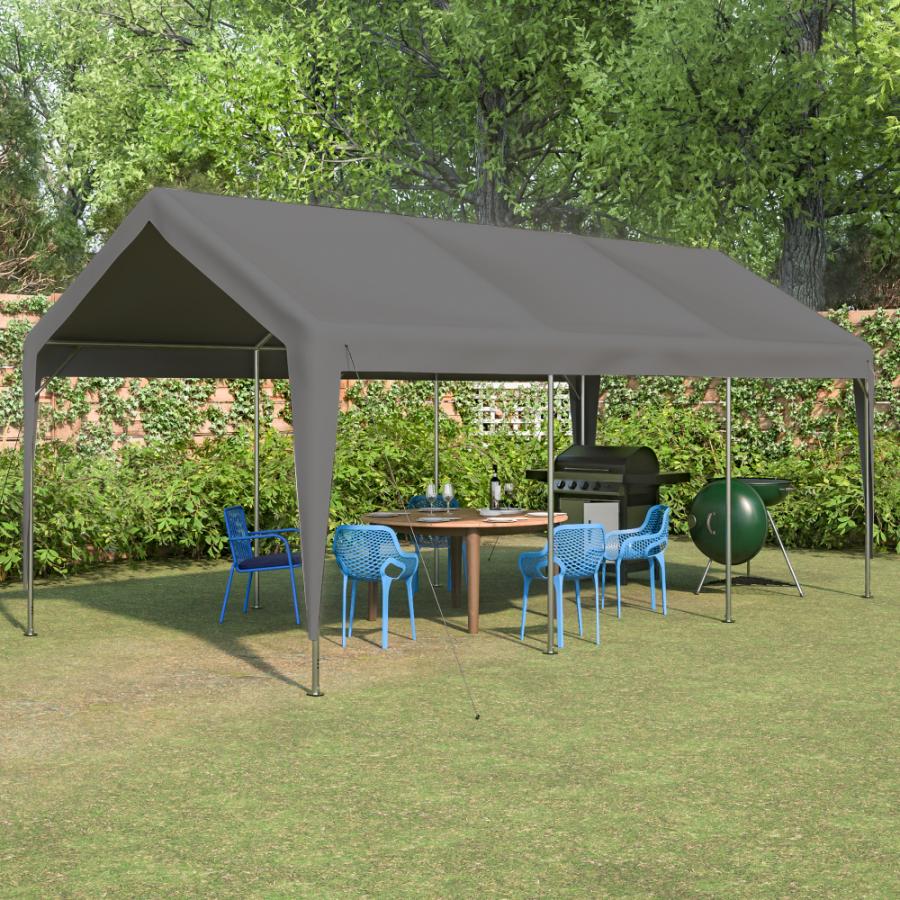 Tente Garage Carport 3x6m - Gris, Fenêtres Coulissantes, Murs et Toit Amovibles - 9