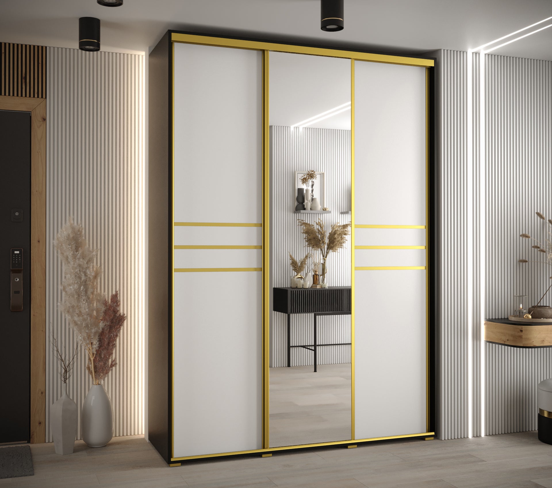 Szafa przesuwna z lustrem wysoka Davos 11 180 x 45 x 235,2 cm czarny + biały + u. złoty - Abiks Meble - 2