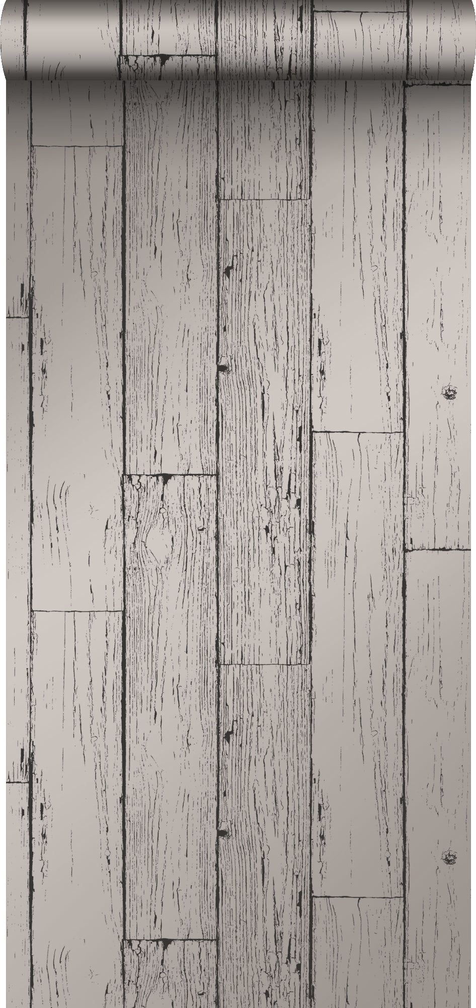 Papel pintado tablas de madera de desecho recuperada desgastada resistida vintage gris oscuro - 53 cm x 10,05 m - origin wallcoverings