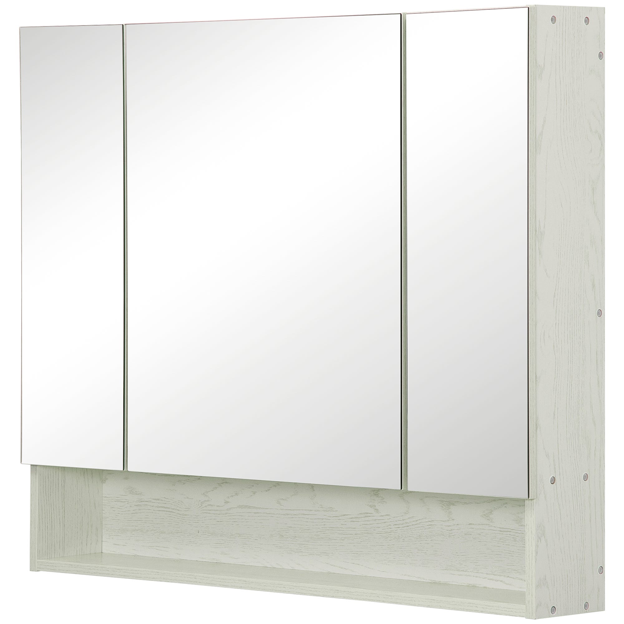 Armoire De Toilette Avec Miroir 3 Portes Lumineuses - Meuble Mural Bois Gain De Place