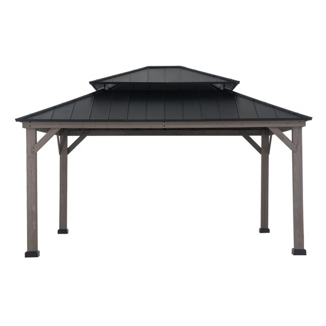 Cenador de madera de cedro RYSY - 390 cm x 450 cm, negro