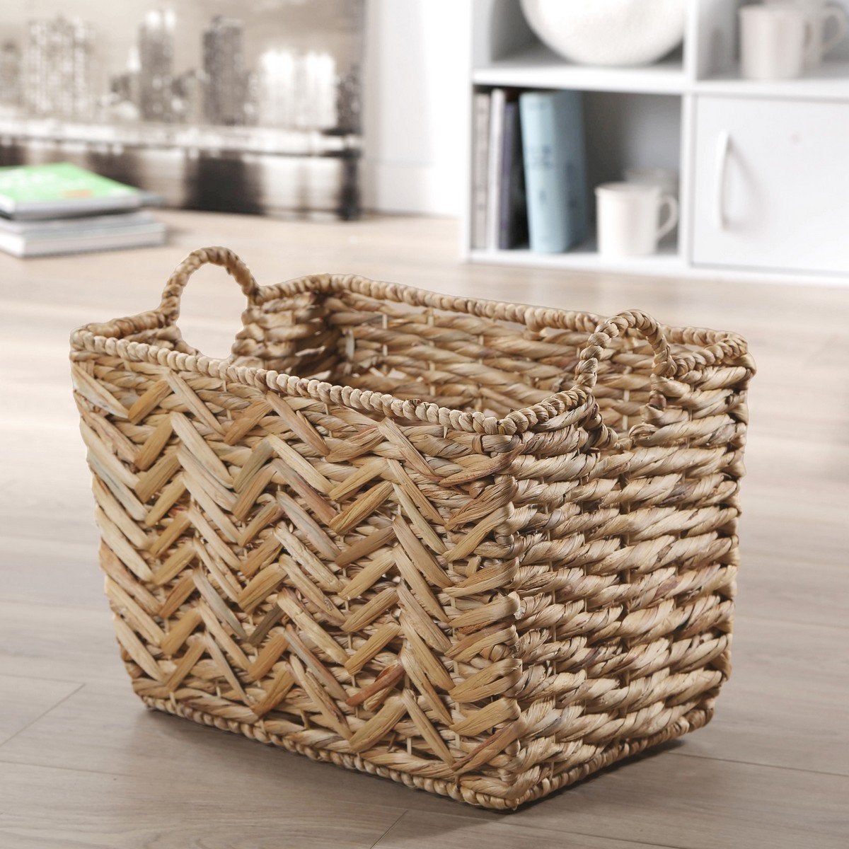 Cesta Portabotellas De Jacinto De Agua - Para 6 Botellas De Hasta 1,5L, 32x22x18 Cm, Asa Plegable | Sostenible Y Hecha A Mano