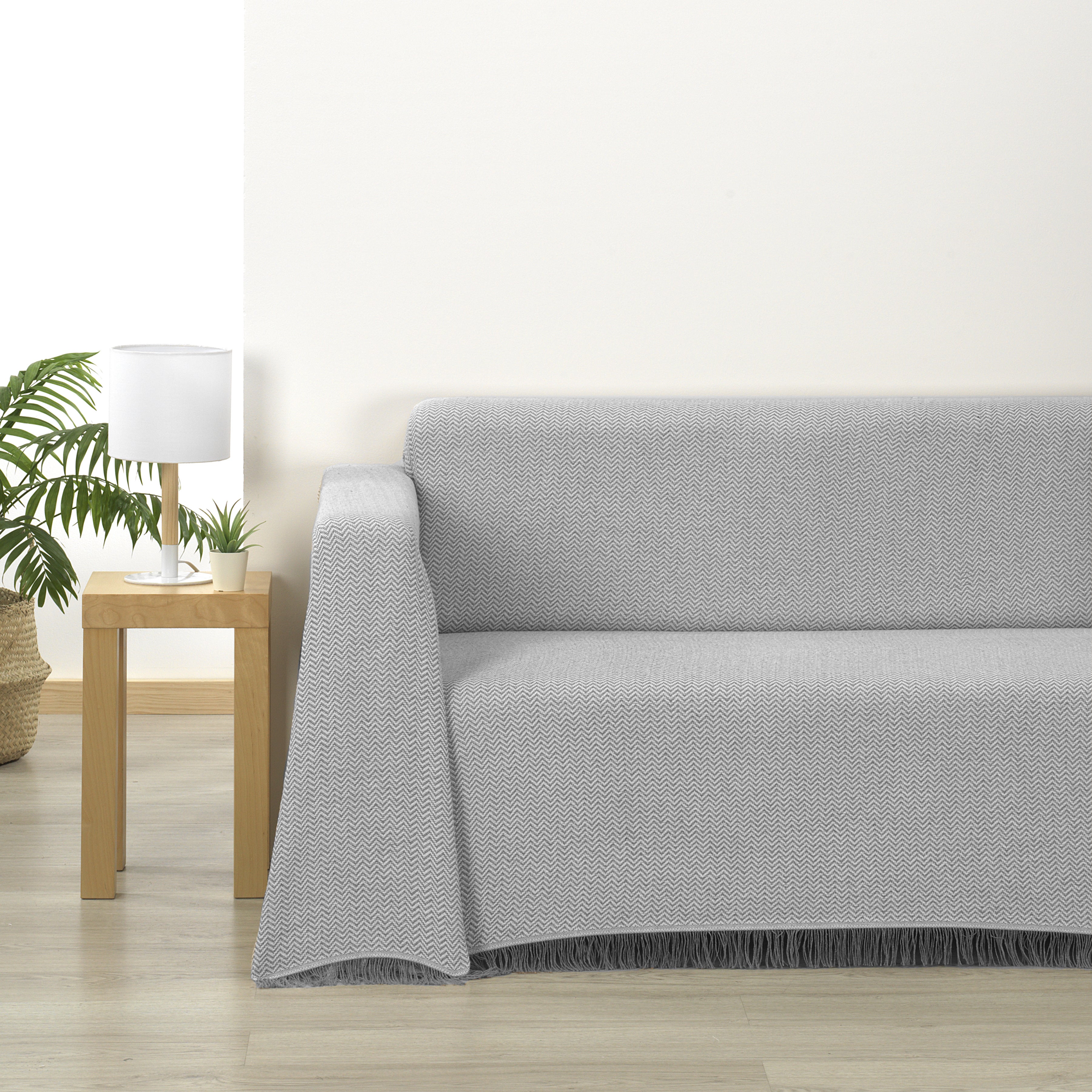 Coperta Divano In Cotone 130x180 Cm - Morbida, Leggera E Ecologica - Grigio Chiaro - Made In Spain - Foto 9