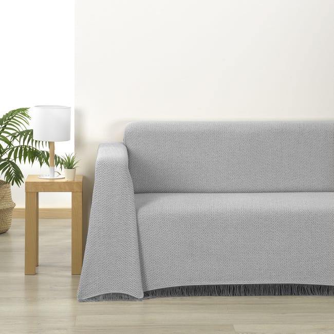 Coperta Divano In Cotone 130x180 Cm - Morbida, Leggera E Ecologica - Grigio Chiaro - Made In Spain - Foto 9