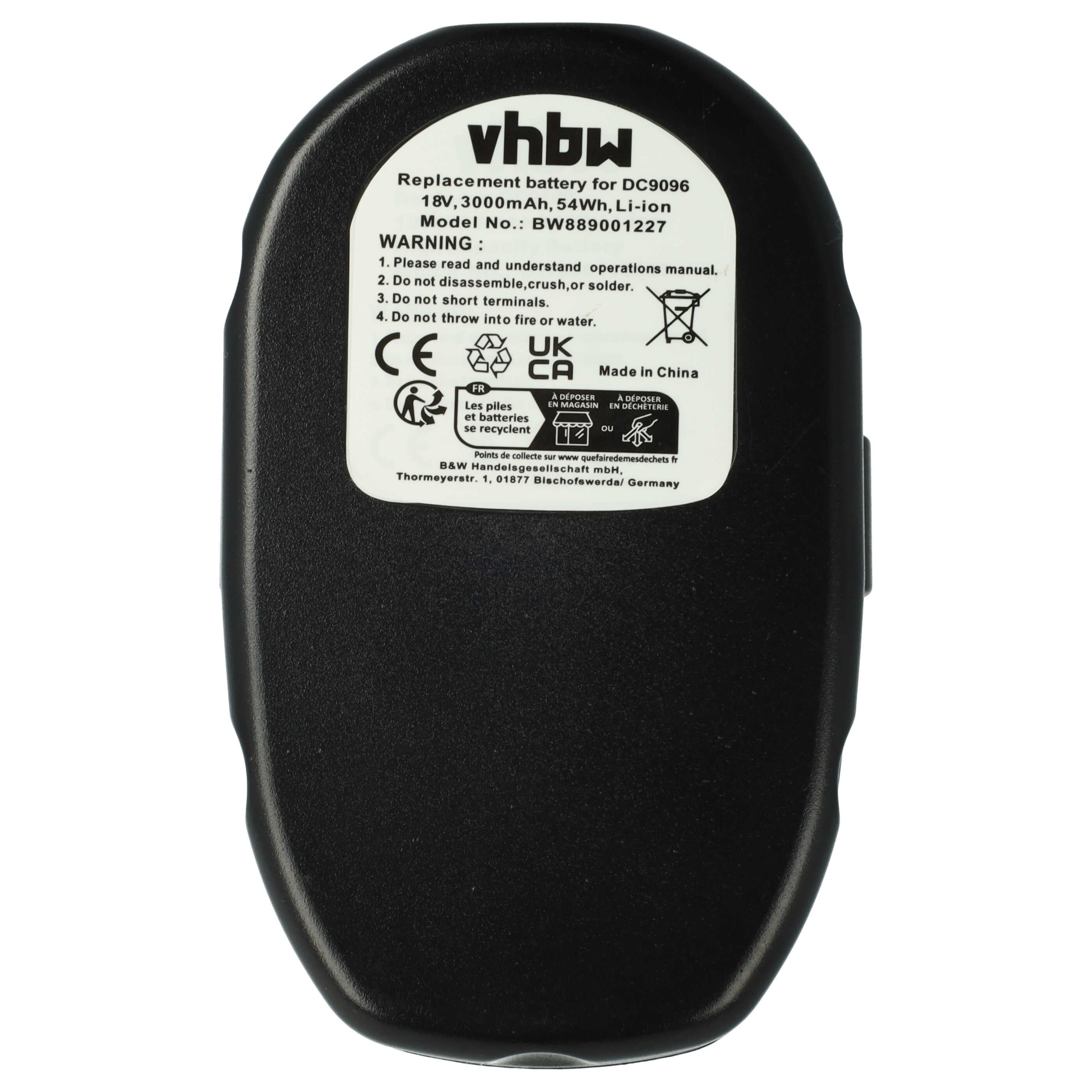 vhbw Batterie compatible avec Dewalt DW999, DW999KQ, DW999K2, DW999K2H, DW999K, DW999K-2 outil électrique (3000 mAh, Li-ion, 18 V) - 3
