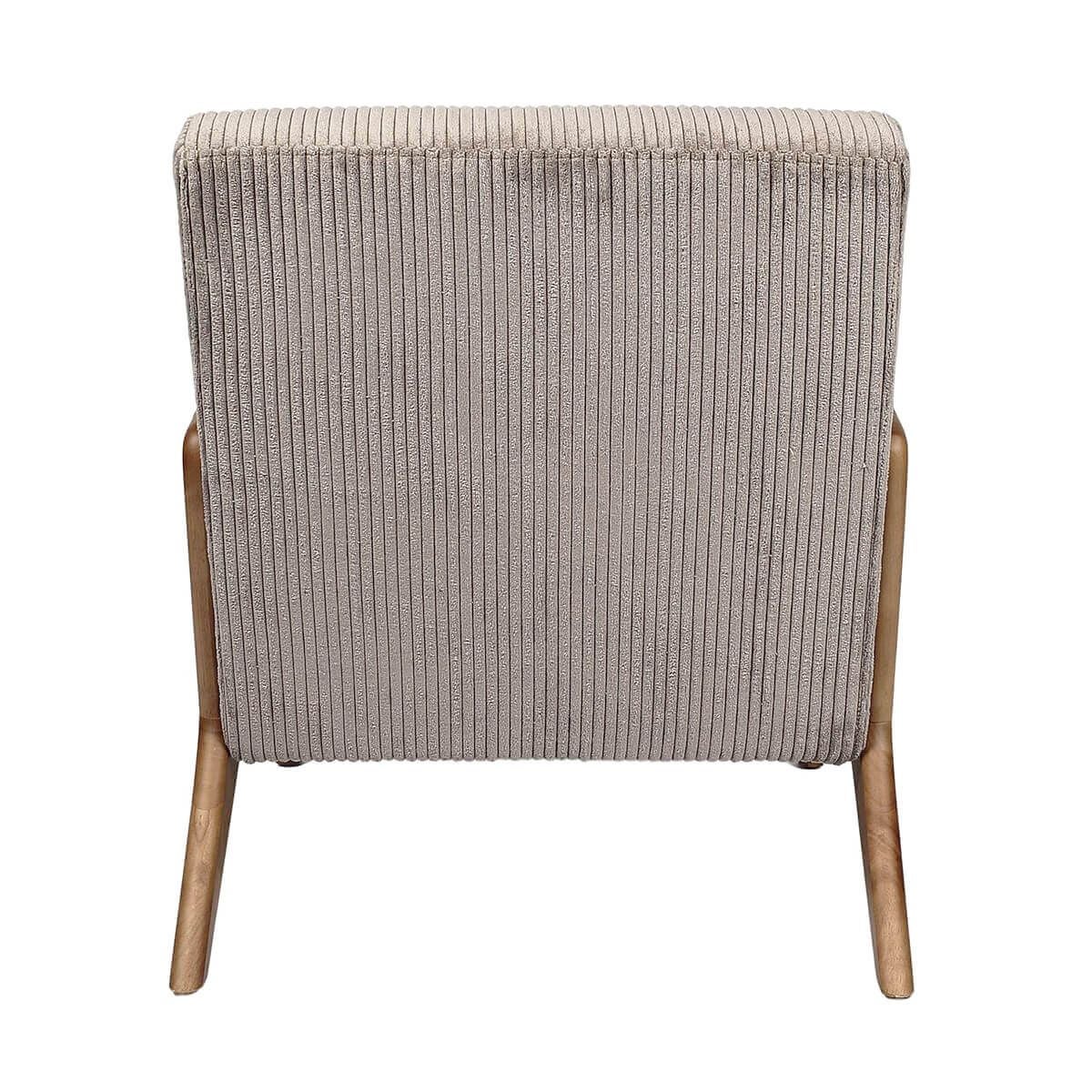 AMORY - Fauteuil en velours côtelé coloris taupe pieds et accoudoirs en hévéa - 4