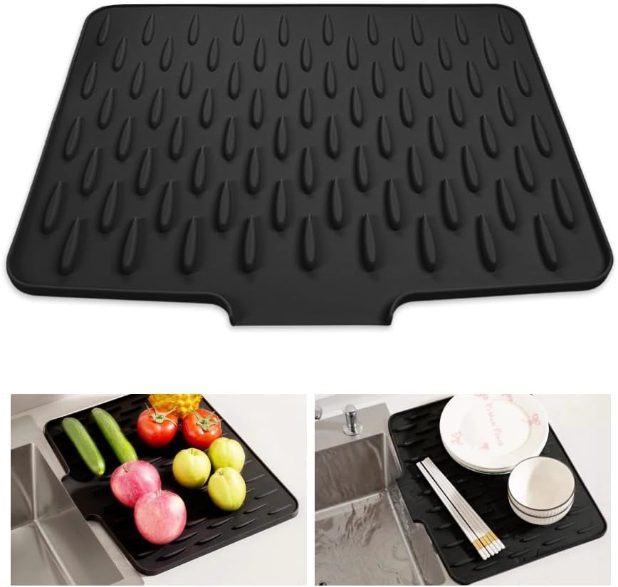 Mata ociekowa do naczyń 30x40 CM, Mata do zlewu kuchennego Silikonowa, Mata do suszenia naczyń Antypoślizgowa, Nachylony odpływ