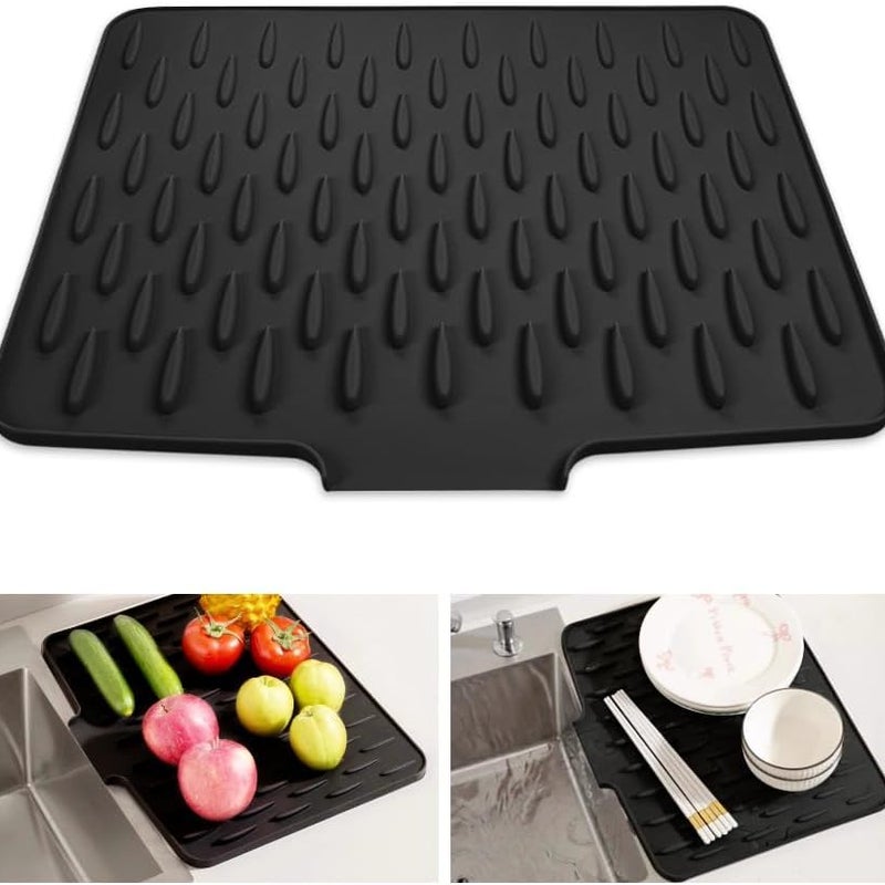 Mata ociekowa do naczyń 30x40 CM, Mata do zlewu kuchennego Silikonowa, Mata do suszenia naczyń Antypoślizgowa, Nachylony odpływ