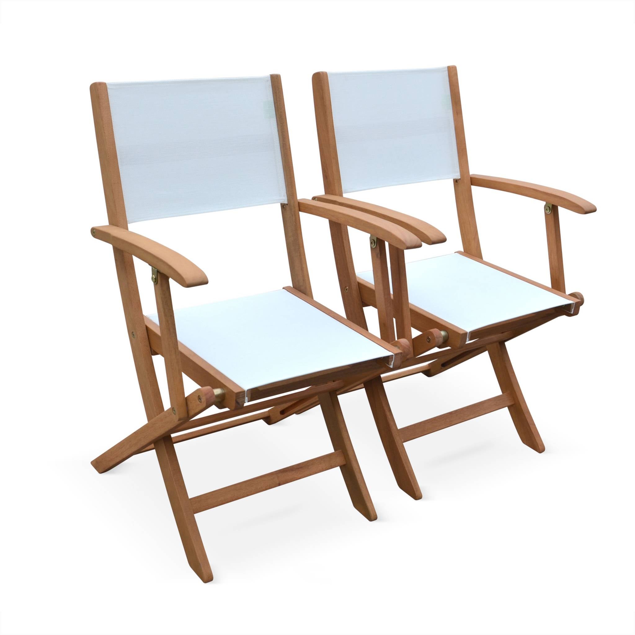 Table de jardin extensible bois d'eucalyptus + 8 assises en bois d'Eucalyptus huilé et textilène blanc ALMERIA - 6