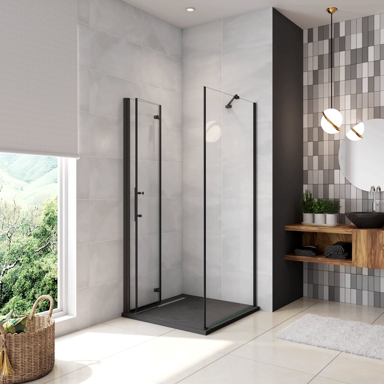 Puerta De Ducha Plegable Tipo Saloon H190 - Medidas De 67 A 120 Cm, Antical, Aluminio Y Vidrio