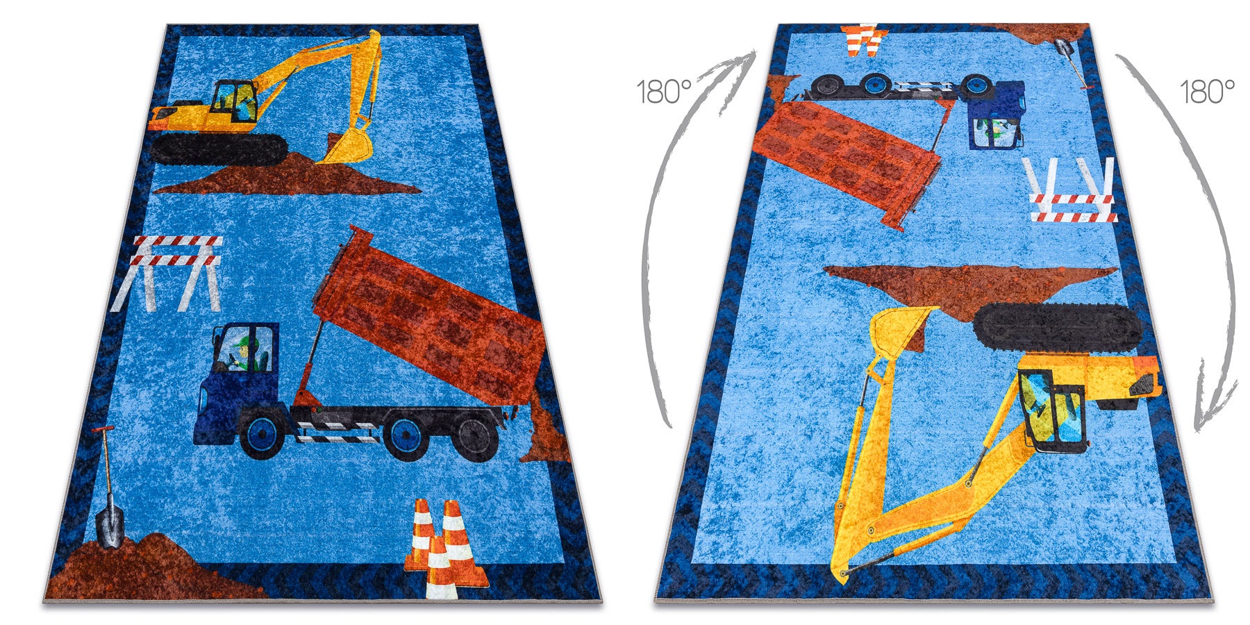 Dywan do prania JUNIOR 51827.803 Ciężarówka, koparka dla dzieci, antypoślizgowy - niebieski 160x220 cm