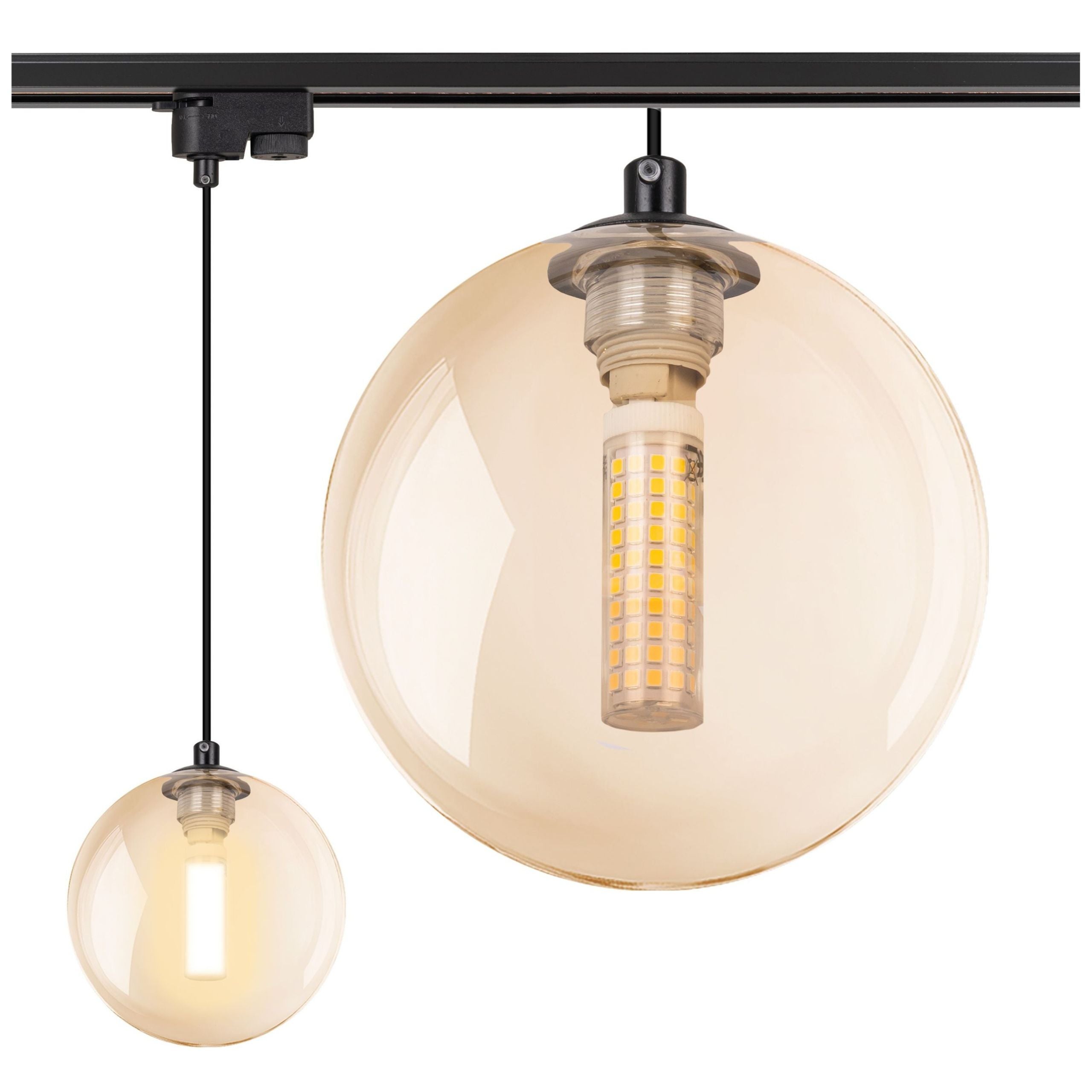 Lampa szynowa wisząca BURSZTYNOWA KULA klosz G9 na szynoprzewód Oprawa szklana AMBER 12cm OZDOBNA na kablu - LEDHOFF