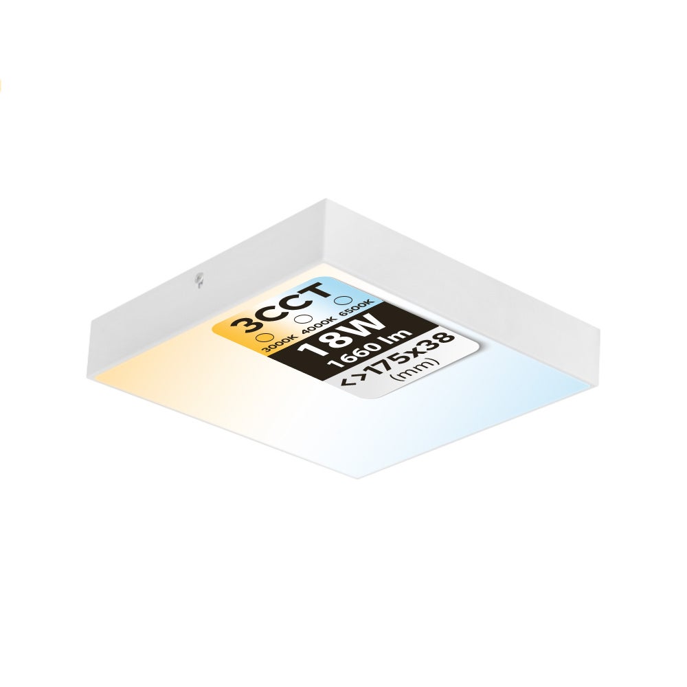 Plafon LED 18W 1660lm 3CCT 17,5x17,5cm IP20 kwadratowy biały CATALINA/S HOROZ.
