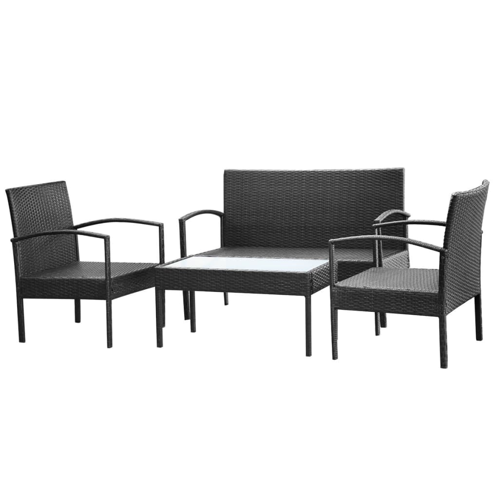 Salon de jardin 4 pcs | Mobilier d'Extérieur | Ensemble de Table et chaises avec coussins Résine tressée Noir939686 - 4