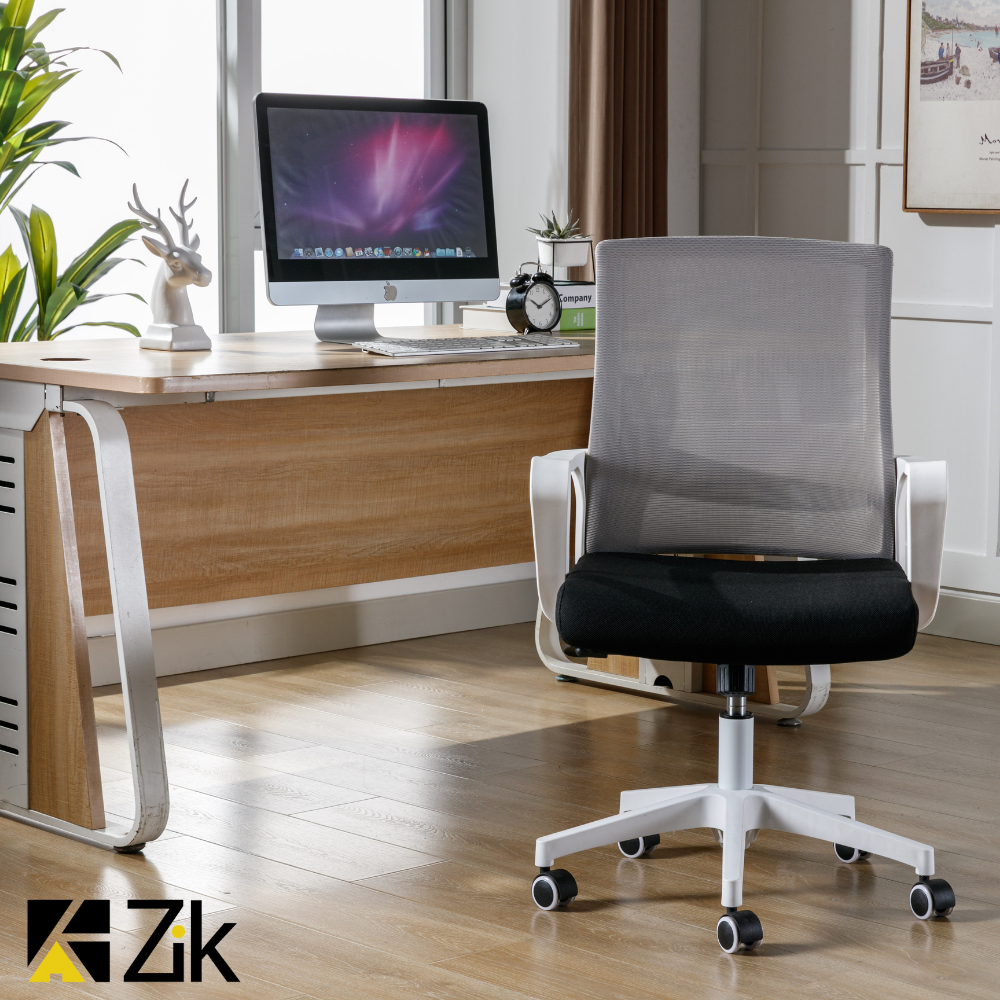 Sedia Ufficio Ergonomica Girevole da Scrivania con Braccioli, Poltrona Regolabile con Supporto Lombare in Tessuto Bianco - ZIK - 9