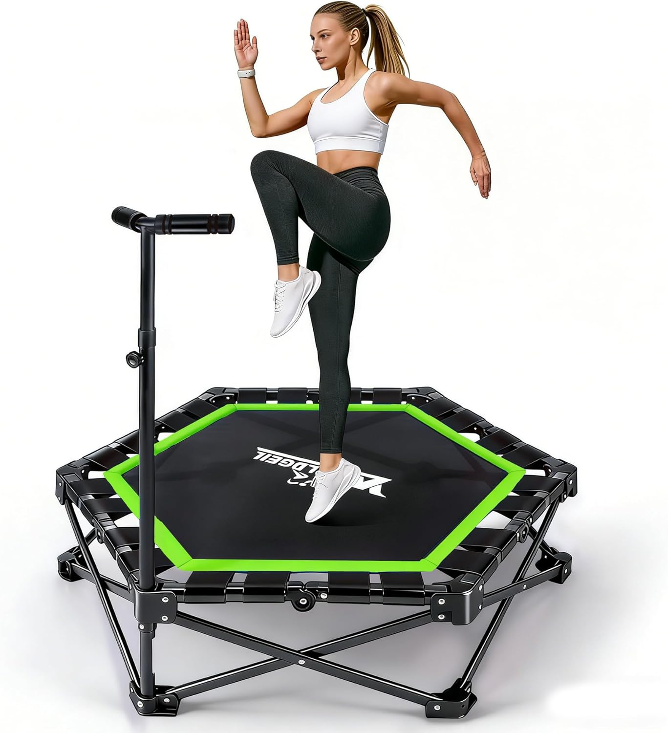 NETTLIFE Trampolina Domowa Składana - Mini Trampolina Fitness z Regulowanym Uchwytem - Nośność 150kg - Ø 89cm - Dla Dorosłych i Dzieci
