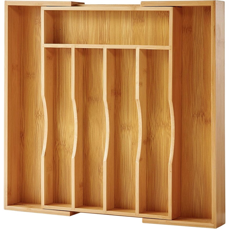 Rozsuwany bambusowy organizer do szuflady kuchennej na sztućce i przybory kuchenne (naturalny)