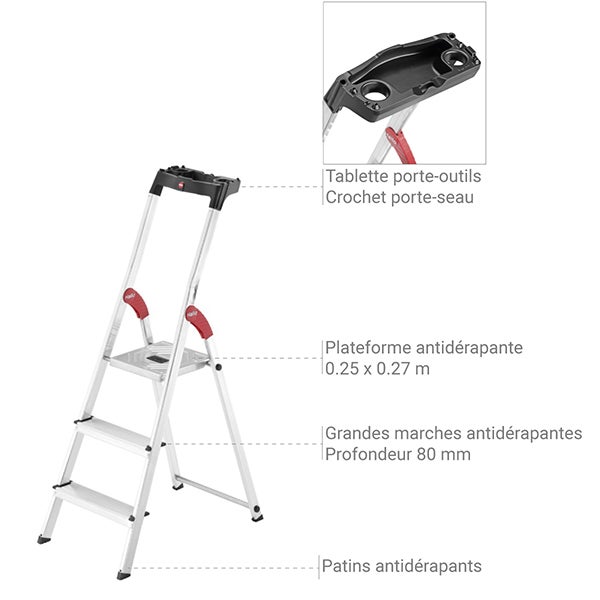Escabeau sécurisé pliable en aluminium 5 marches ultra léger Hailo L60 - 6