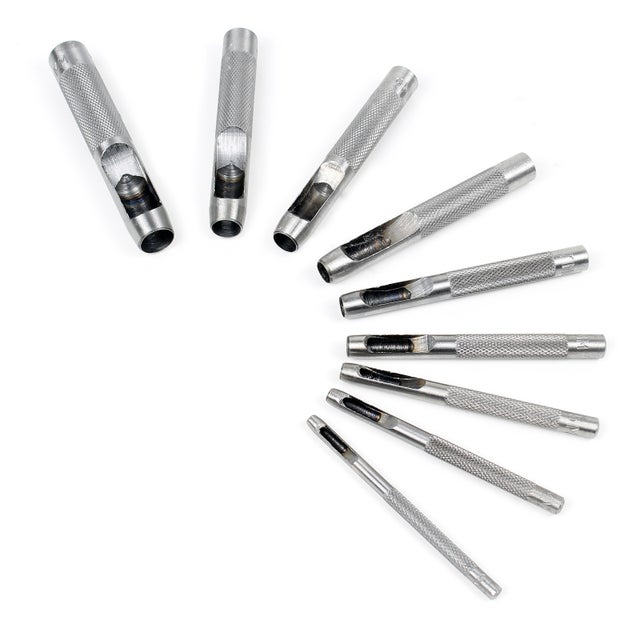 Wiltec Jeu Poinçons de cuir 3-12mm 9 pcs. Acier au carbone Cuir Caoutchouc Plastique souple Outil Bricolage Perforation Emporte-pièce Découpe-cuir ...