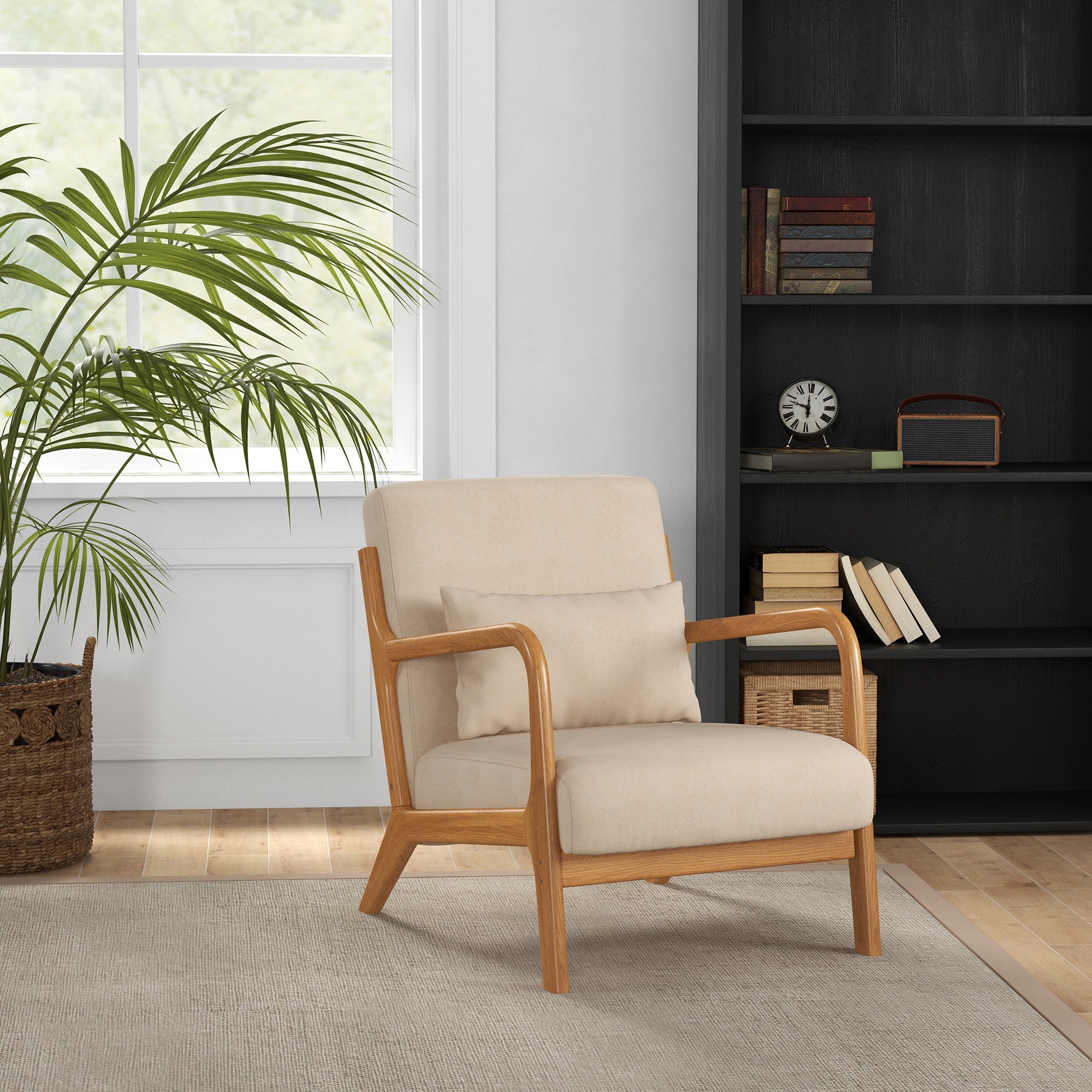 Fauteuil de salon en bois et velours beige 1 place HOMCOM - 2