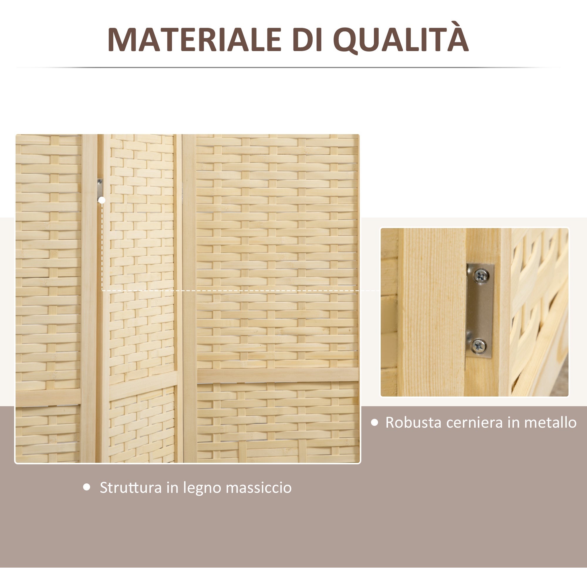 Moustiquaire intérieure 4 portes bois bambou tissé séparation pliante économisant espace hauteur 170 cm naturelle - 7