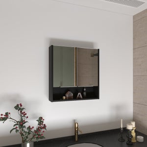 Armoire De Salle De Bain Murale Avec Miroir - 40x56x13cm - Blanc - Métal Résistant à L'humidité - Portes Réversibles