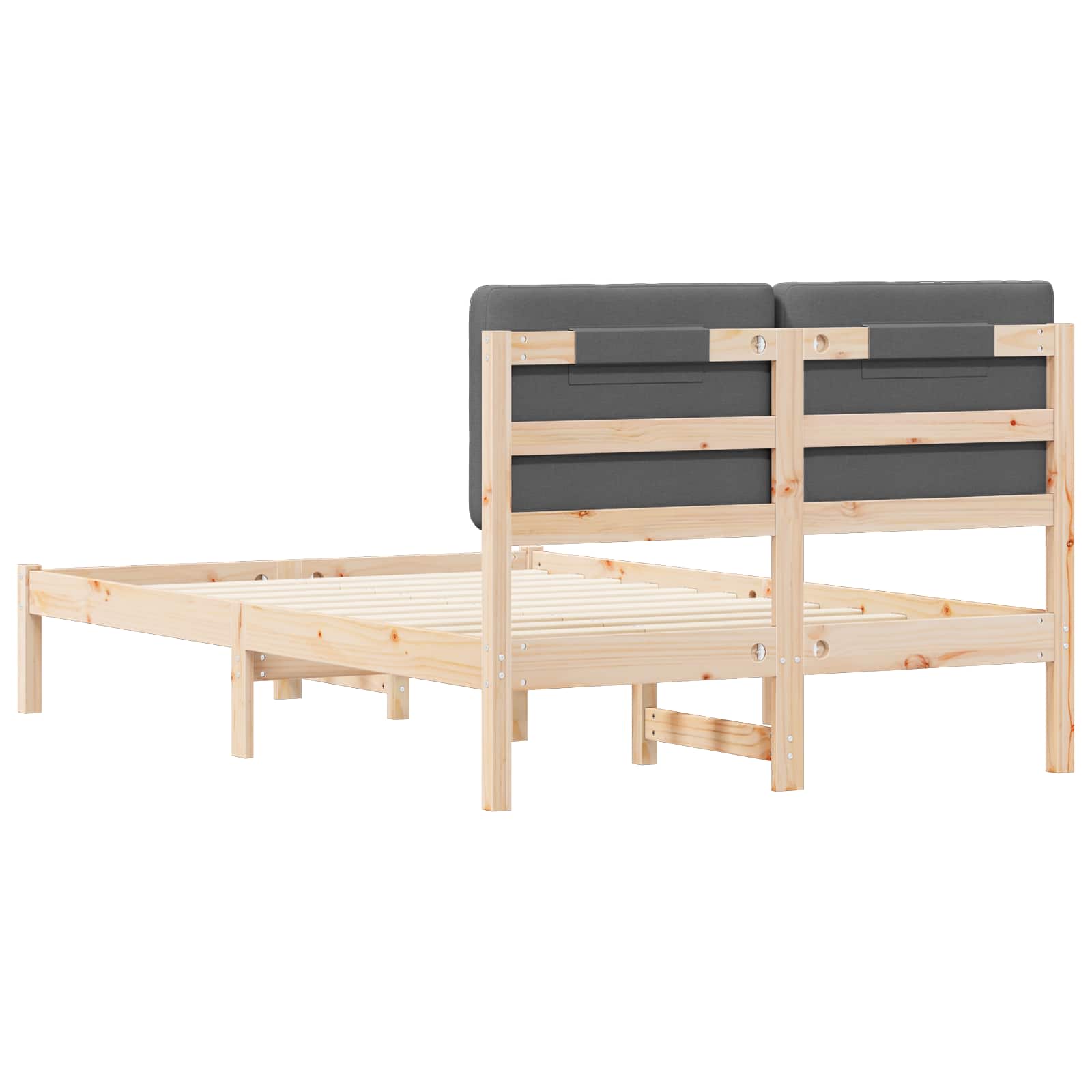 Cadre de lit avec tête de lit rembourrée en pin massif, gris foncé, pour la chambre - 7
