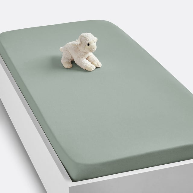 Drap housse bébé jersey uni, Scenario - Vert de gris - 90 x 140 cm