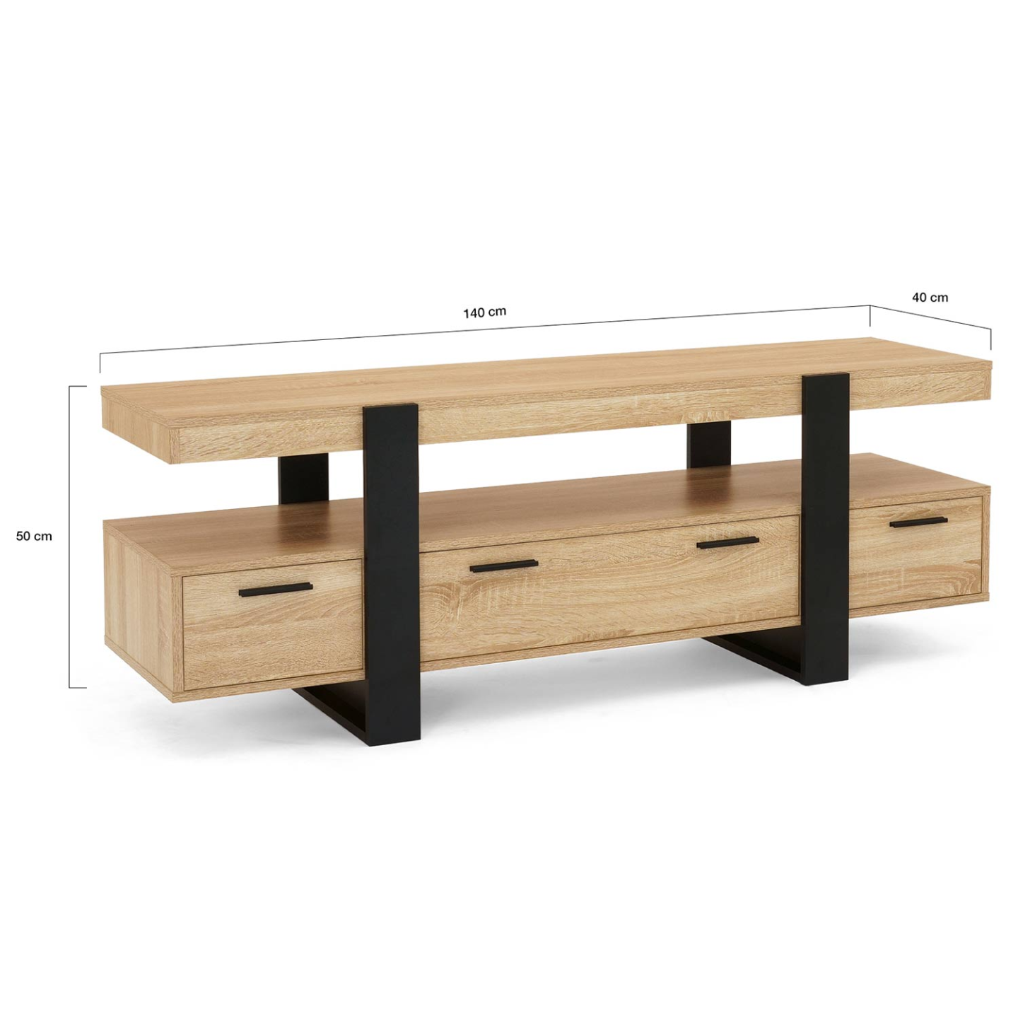 Meuble TV 140 cm PHOENIX avec tiroirs bois et noir - 5