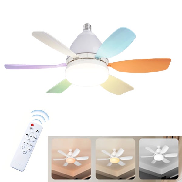 Wentylator Sufitowy E27 50cm - Światło LED 3 Barwy - 3 Poziomy Wentylacji - Sterowanie Zdalne - Konstrukcja Bez Podstawy