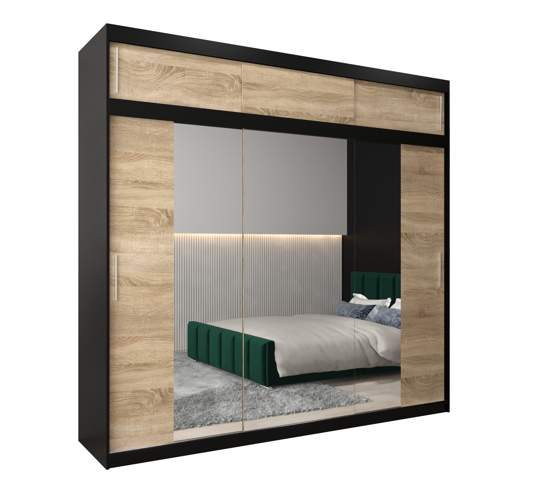 Szafa przesuwna z nadstawką garderoba TOKYO 2 250 x 62 x 240 cm Czarny + Sonoma - Abiks Meble