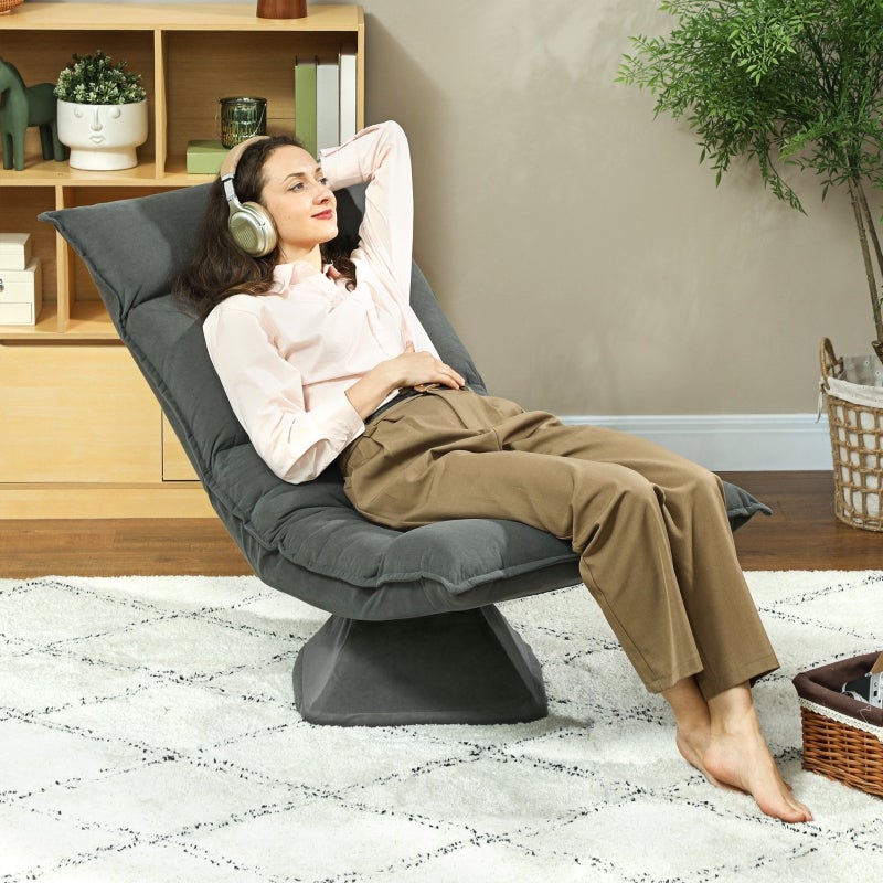 Cadeira de chão giratória 360° com encosto ajustável em 5 posições, sofá de chão dobrável, cadeira para meditação, jogos e leitura, cinza escuro - 2