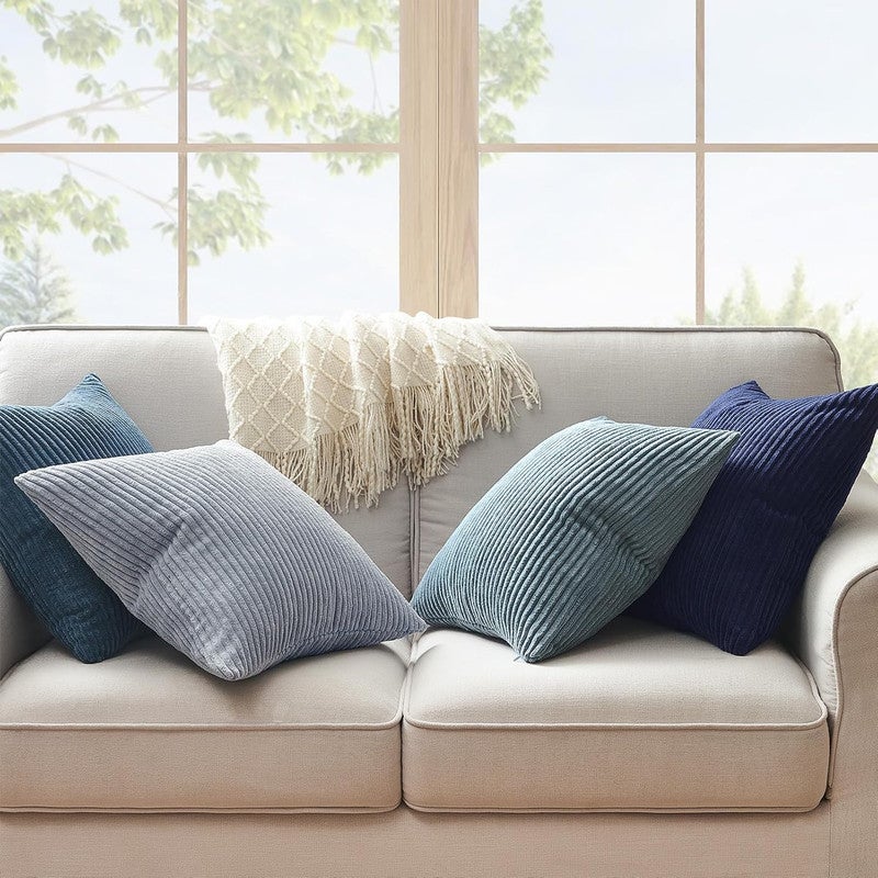 Housse de coussin - 65 x 65 cm - 1 pièce - Décoration pour chambre, salon et maison - Housse de coussin décorative à rayures,bleu - 6