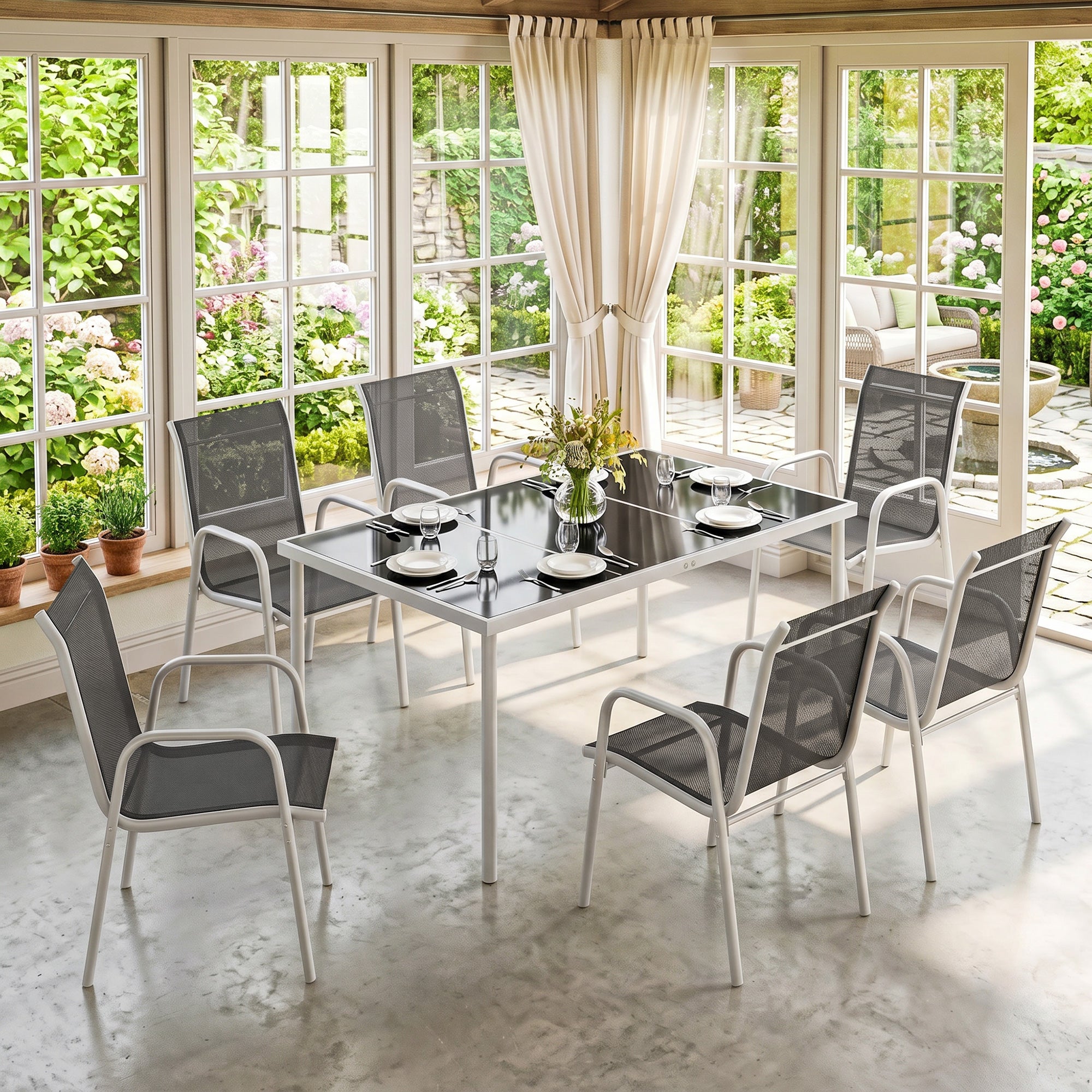 Conjunto de Jardín Outsunny Metal, Textilene Blanco y Gris 150x90x72 cm - 8