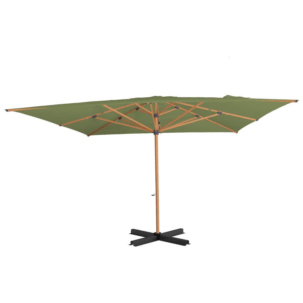 IASO Basics Sintra – Parasol carré 4x4, toile verte, structure effet bois - 2