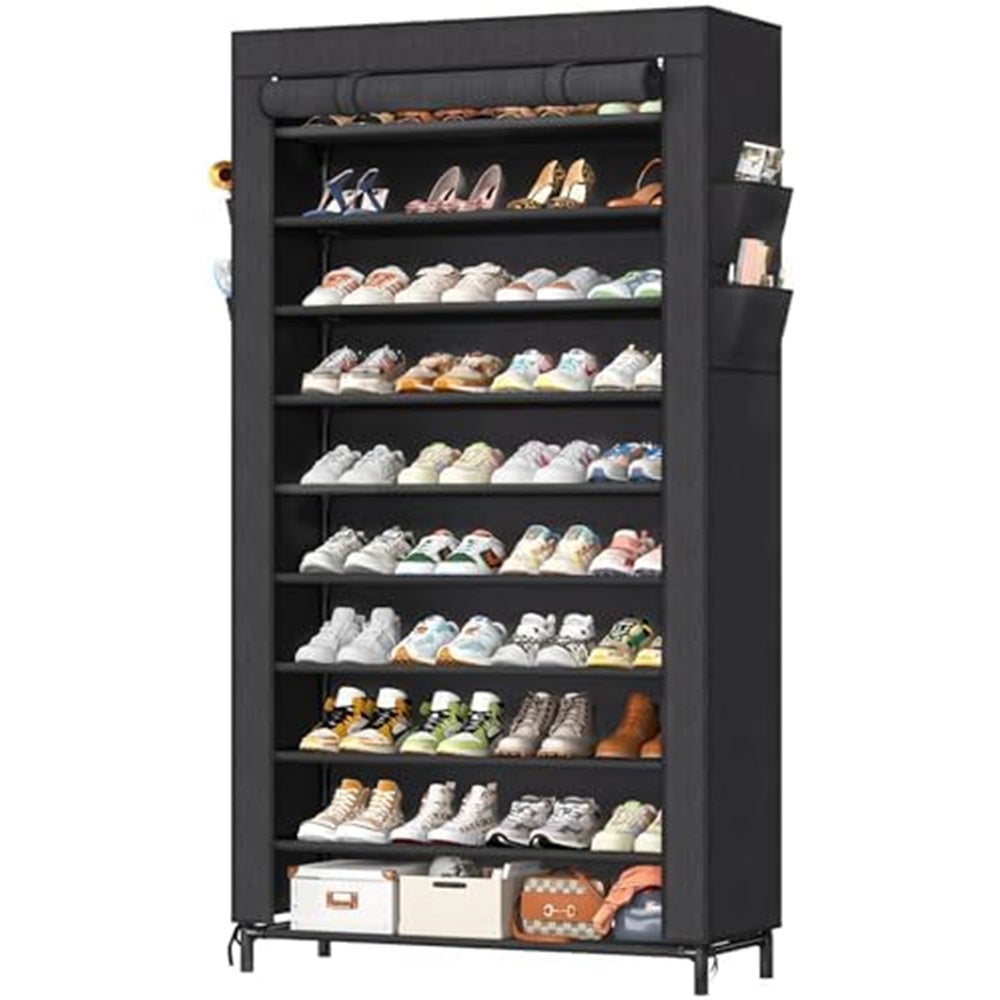 VEEHAUS Étagère à Chaussures, étroite, Haute, Armoire à Chaussures, avec Couvercle magnétique, Montage Mural, en métal (Gris Bleu, 3 1 abattants