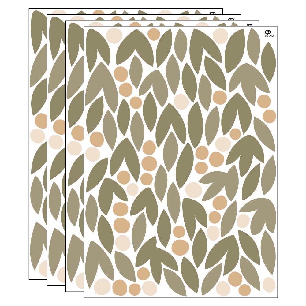 Adhesivo decorativo hojas margarita kaki y marrón. 4 láminas = 488 piezas