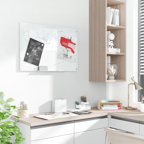 Tableau Blanc En Verre Trempé 90x60 Cm - Surface Magnétique Effaçable à Sec, Design Sans Cadre, Facile à Installer, Livré Avec Stylos Et Aimants