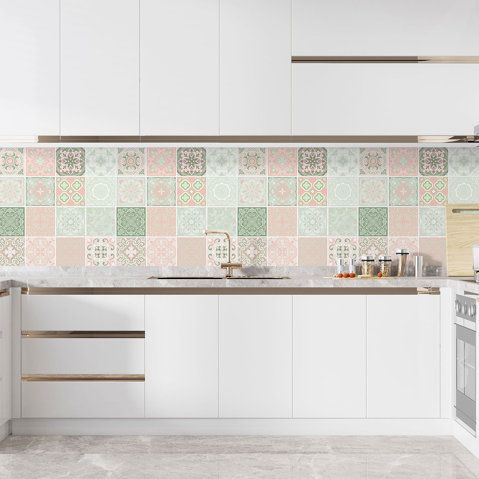 Crédence adhésive sticker décoratif pour cuisine - Effet carreaux de ciment - Adhésif MAT - 60x60 cm - 3