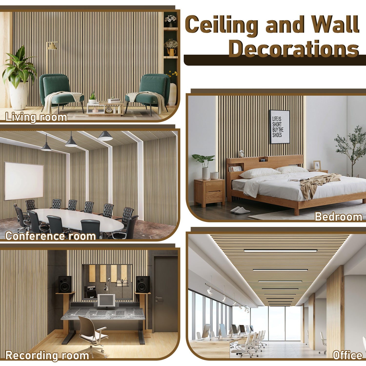 Paneles acústicos para pared 2x panel MDF con listones acústicos chapados en madera auténtica 120x60x2.1cm Madera - 5