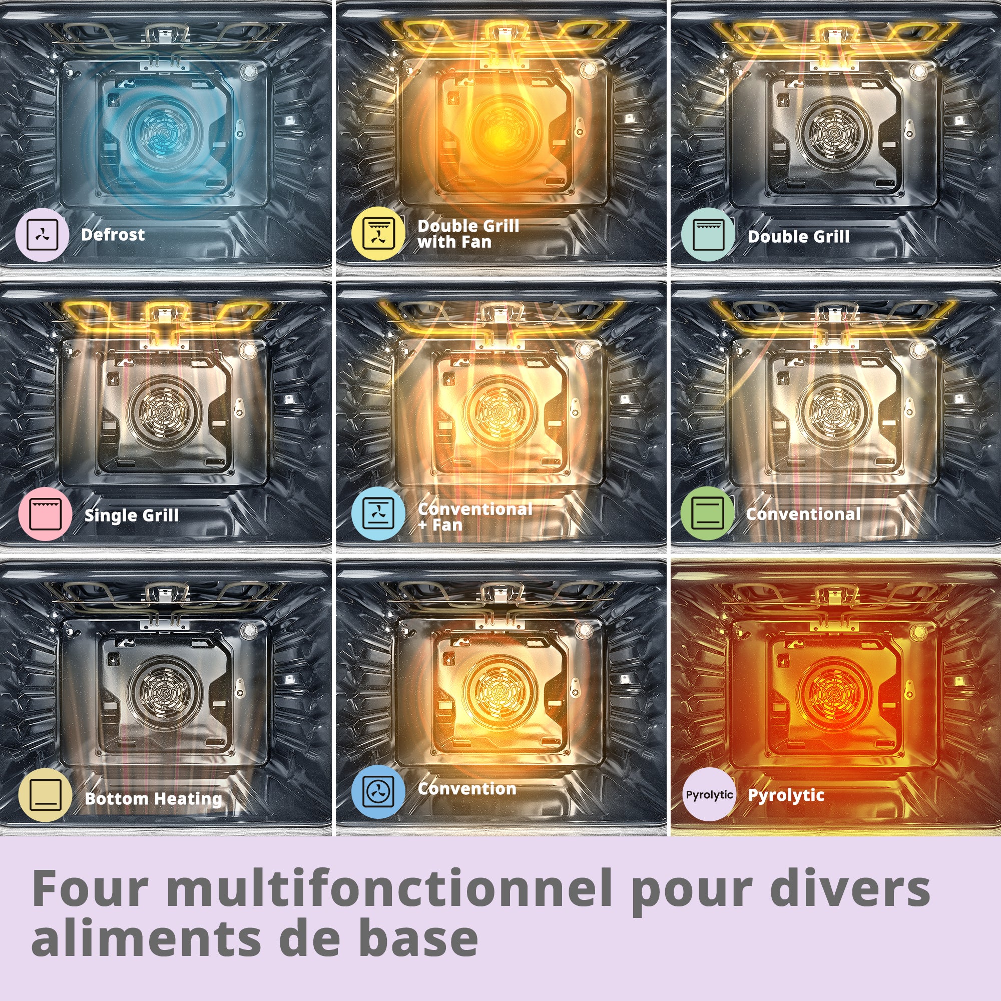 Four encastrable Pyrolyse Chaleur tournante 65 L Programmateur électronique COMFEE CBO65P90E3-BK - Noir- Classe A - 6